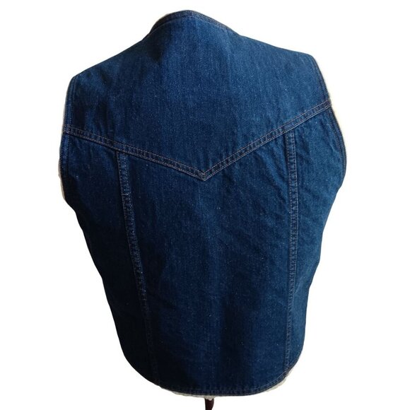 Medium Vintage 80's Big Smith Raw Denim Rancher Vest Sherpa Made In USA - Picture 2 of 7